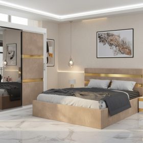 Dormitor Adria Crem Dressing 150 Tapitat Si Pat cu 2 Noptiere