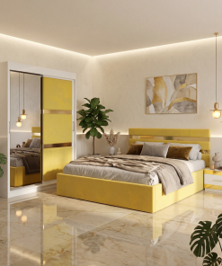 Dormitor Adria Galben Dressing 150 Tapitat Si Pat cu 2 Noptiere