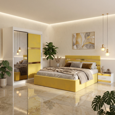 Dormitor Adria Galben Dressing 150 Tapitat Si Pat cu 2 Noptiere