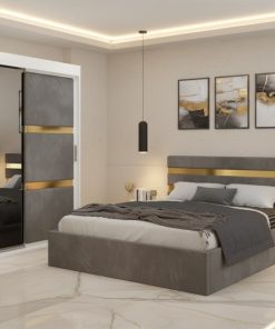Dormitor Adria Gri Dressing 150 Tapitat Si Pat cu 2 Noptiere