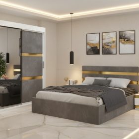 Dormitor Adria Gri Dressing 150 Tapitat Si Pat cu 2 Noptiere