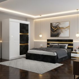 Dormitor Adria Negru Dressing 150 Tapitat Si Pat cu 2 Noptiere