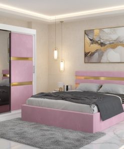 Dormitor Adria Roz Dressing 150 Tapitat Si Pat cu 2 Noptiere