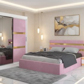 Dormitor Adria Roz Dressing 150 Tapitat Si Pat cu 2 Noptiere