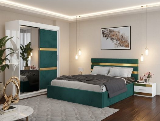 Dormitor Adria Verde Dressing 150 Tapitat Si Pat cu 2 Noptiere