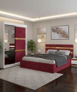 Dormitor Adria Visiniu Dressing 150 Tapitat Si Pat cu 2 Noptiere