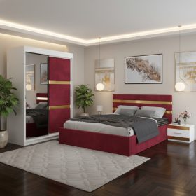 Dormitor Adria Visiniu Dressing 150 Tapitat Si Pat cu 2 Noptiere