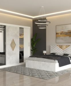 Dormitor Alessa Alb Dressing 250 Si Pat cu 2 Noptiere