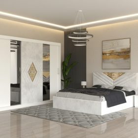 Dormitor Alessa Alb Dressing 250 Si Pat cu 2 Noptiere