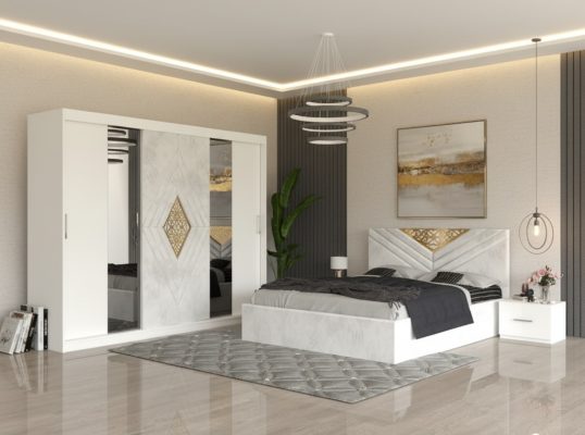 Dormitor Alessa Alb Dressing 250 Si Pat cu 2 Noptiere