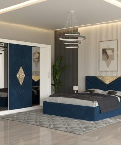 Dormitor Alessa Albastru Dressing 250 Si Pat cu 2 Noptiere