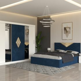 Dormitor Alessa Albastru Dressing 250 Si Pat cu 2 Noptiere