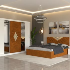 Dormitor Alessa Caramiziu Dressing 250 Si Pat cu 2 Noptiere