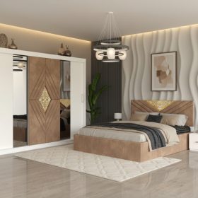 Dormitor Alessa Crem Dressing 250 Si Pat cu 2 Noptiere