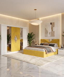 Dormitor Alessa Galben Dressing 250 Si Pat cu 2 Noptiere