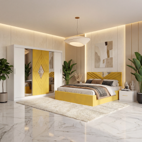 Dormitor Alessa Galben Dressing 250 Si Pat cu 2 Noptiere