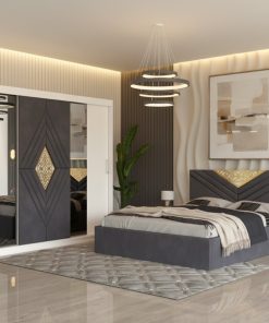 Dormitor Alessa Gri Dressing 250 Si Pat cu 2 Noptiere