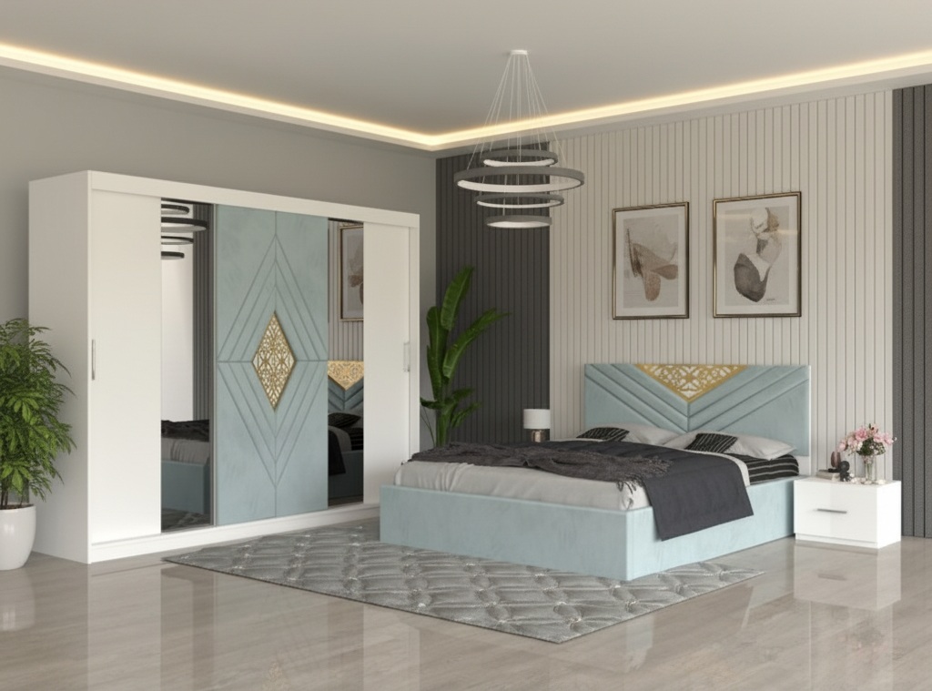 Dormitor Alessa Lemon Dressing 250 Si Pat cu 2 Noptiere