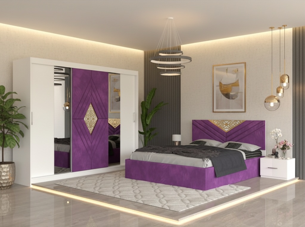 Dormitor Alessa Mov Dressing 250 Si Pat cu 2 Noptiere