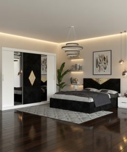 Dormitor Alessa Negru Dressing 250 Si Pat cu 2 Noptiere