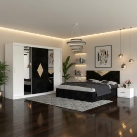 Dormitor Alessa Negru Dressing 250 Si Pat cu 2 Noptiere