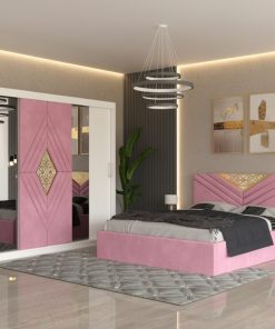 Dormitor Alessa Roz Dressing 250 Si Pat cu 2 Noptiere