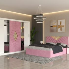Dormitor Alessa Roz Dressing 250 Si Pat cu 2 Noptiere