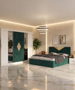 Dormitor Alessa Verde Dressing 250 Si Pat cu 2 Noptiere