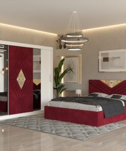 Dormitor Alessa Visiniu Dressing 250 Si Pat cu 2 Noptiere