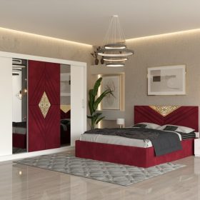 Dormitor Alessa Visiniu Dressing 250 Si Pat cu 2 Noptiere