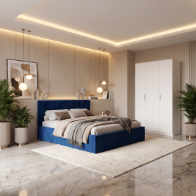 Dormitor Aura Albastru cu Pat Tapitat