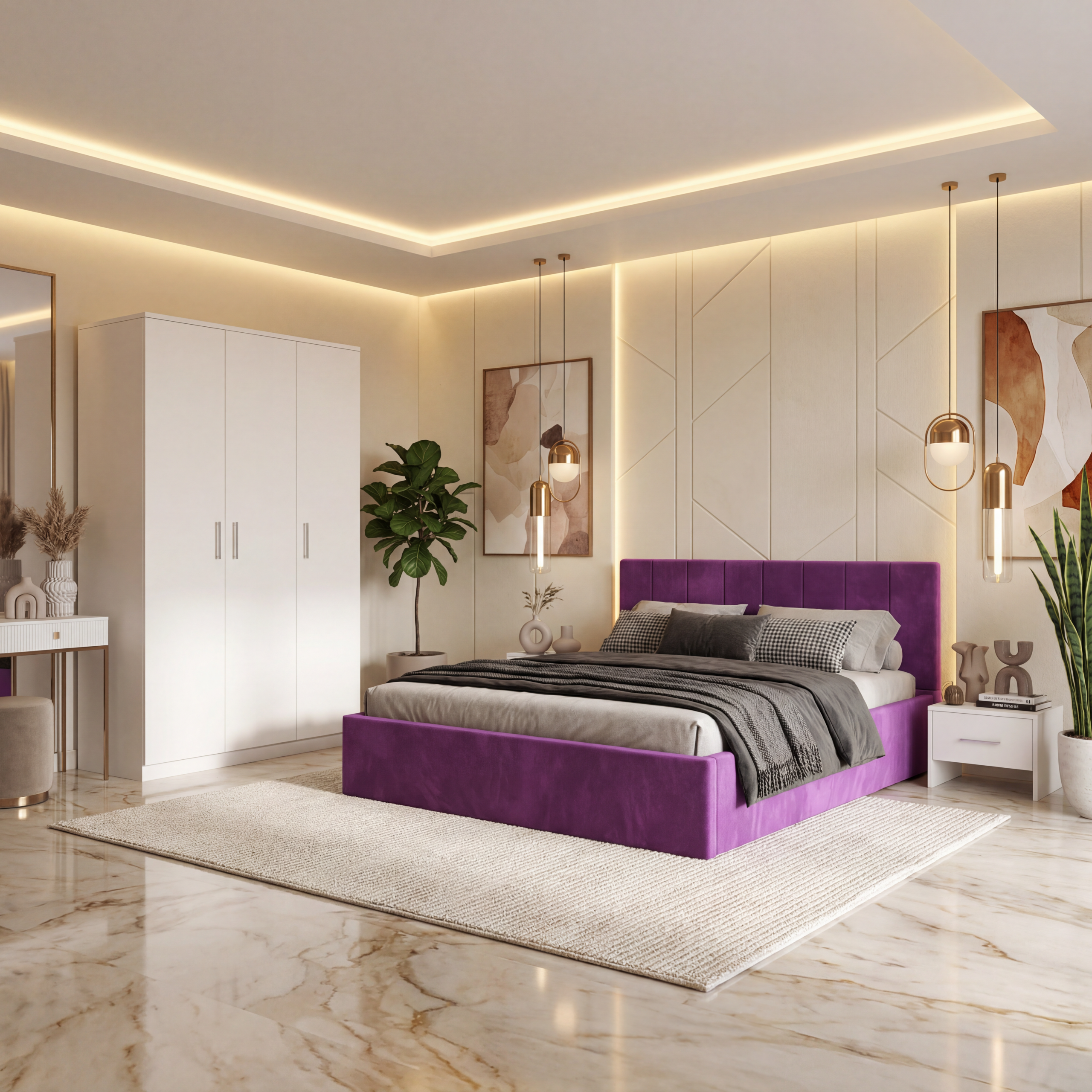 Dormitor Aura Verde cu Pat Tapitat