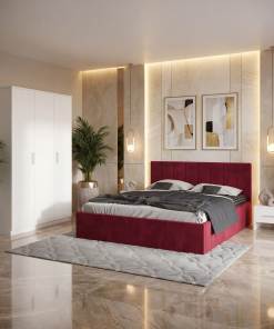 Dormitor Aura Visiniu cu Pat Tapitat