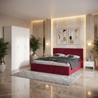 Dormitor Aura Visiniu cu Pat Tapitat