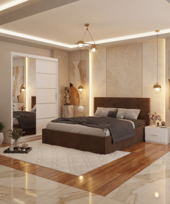 Dormitor Elys Maro cu Dressing 150 si Pat Tapitat Cu 2 Noptiere