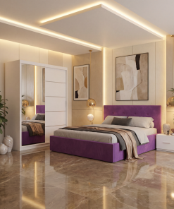 Dormitor Elys Mov cu Dressing 150 si Pat Tapitat Cu 2 Noptiere