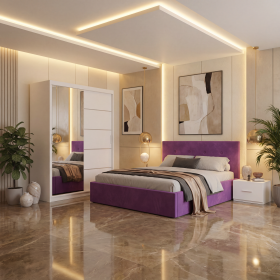 Dormitor Elys Mov cu Dressing 150 si Pat Tapitat Cu 2 Noptiere