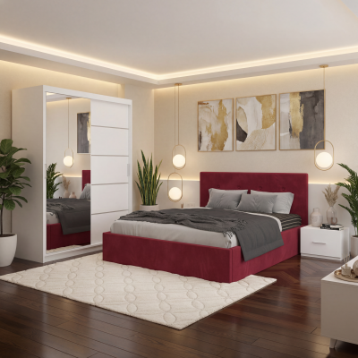 Dormitor Elys Visiniu cu Dressing 150 si Pat Tapitat Cu 2 Noptiere