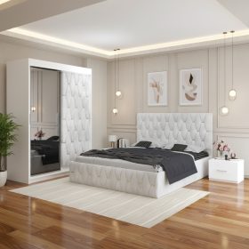Dormitor Iris Alb cu Dressing Tapitat si 2 Noptiere