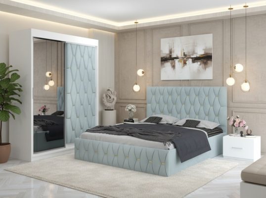 Dormitor Iris Lemon cu Dressing Tapitat si 2 Noptiere