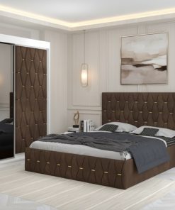 Dormitor Iris Maro cu Dressing Tapitat si 2 Noptiere