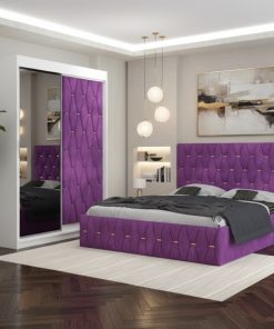 Dormitor Iris Mov cu Dressing Tapitat si 2 Noptiere