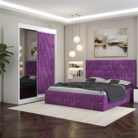 Dormitor Iris Mov cu Dressing Tapitat si 2 Noptiere