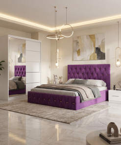 Dormitor Iris Mov cu Pat Tapitat , Dresing 150 si Noptiere