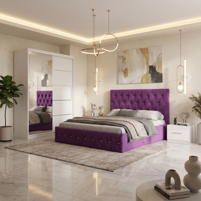 Dormitor Iris Mov cu Pat Tapitat , Dresing 150 si Noptiere