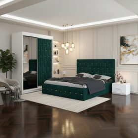 Dormitor Iris Verde cu Dressing Tapitat si 2 Noptiere