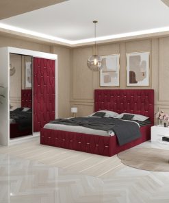 Dormitor Iris Visiniu cu Dressing Tapitat si 2 Noptiere