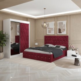 Dormitor Iris Visiniu cu Dressing Tapitat si 2 Noptiere