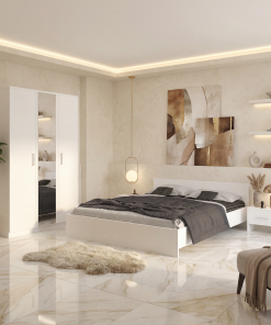 Dormitor ZOE Alb Sifonier cu Oglinda si Pat cu 2 Noptiere