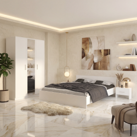 Dormitor ZOE Alb Sifonier cu Oglinda si Pat cu 2 Noptiere